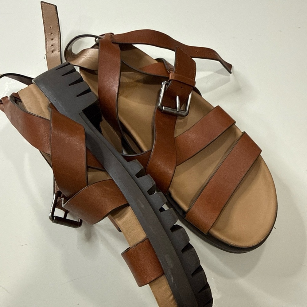 Sam Edelman Brown Leather Strappy Platform Sandals - Picture 3 of 4